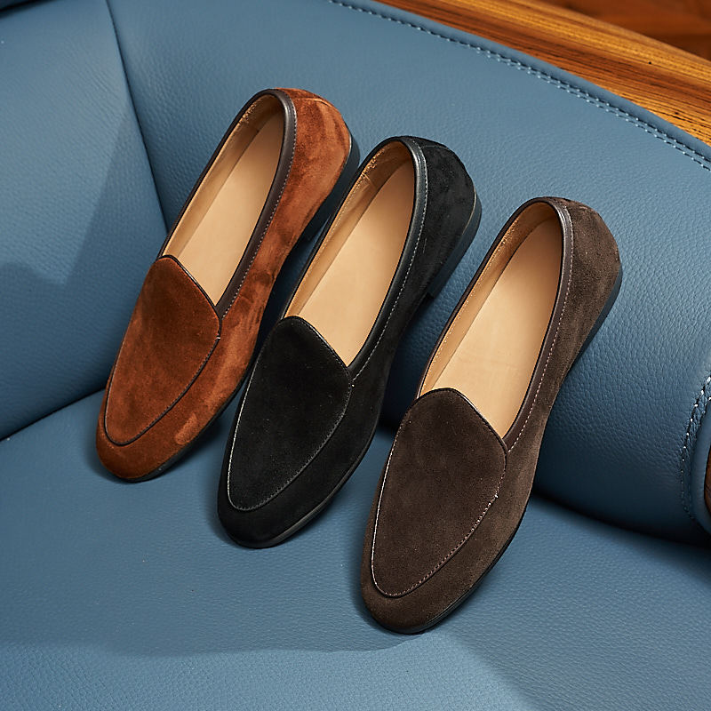 Men's European-style Penny Loafers Round Toe Refleece Leather Slip-on Men's Loafers British Plain Leather Men's Shoes