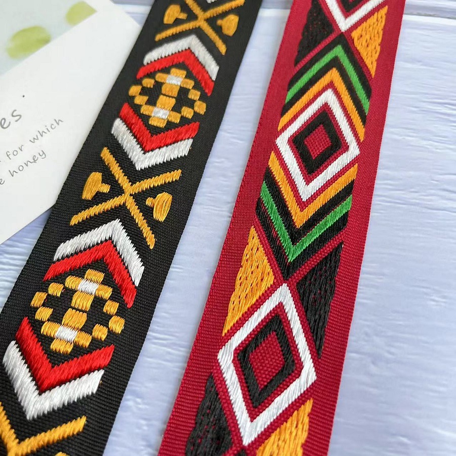 Ethnic Ribbon Retro Red Geometric Ethnic Clothing Accessories A- 1507 Width 3.8CM