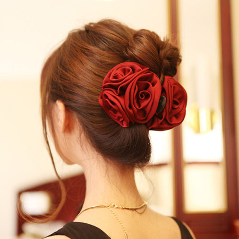 Inside and outside women's hair clip polyester roll flower plastic claw clip fashion OL updo hair clip headdress Net red hair jewelry