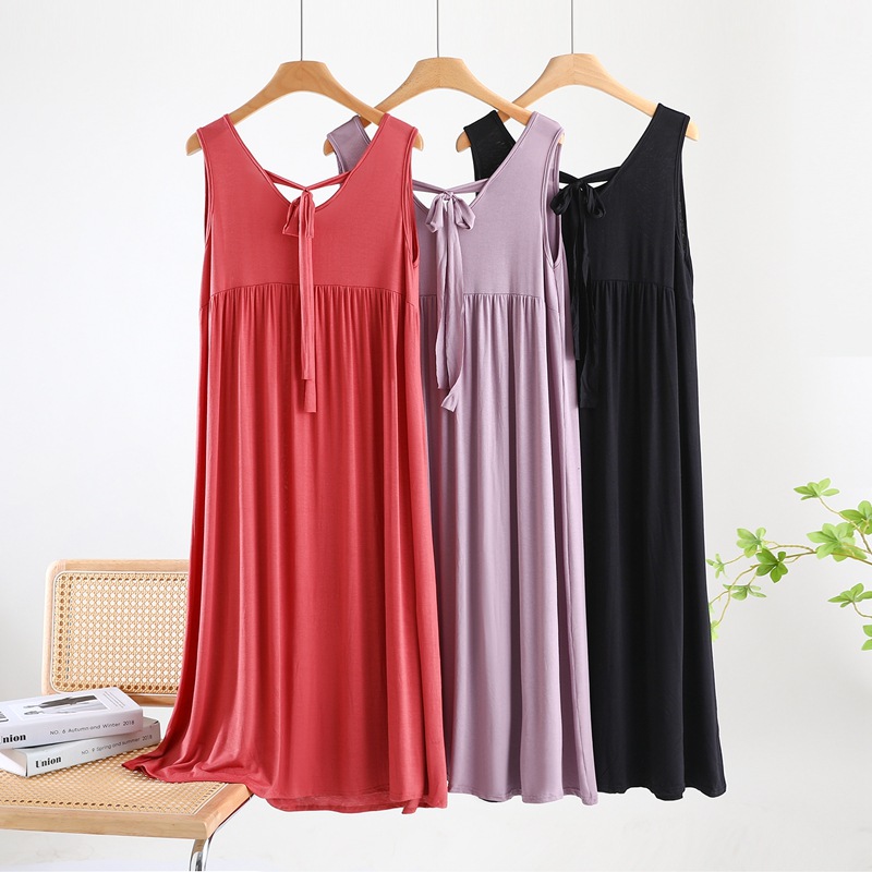 Lace-up dress Women's Summer Modal Loose Sundress plus size Nightdress Casual Long Dress Base Skirt Nightdress
