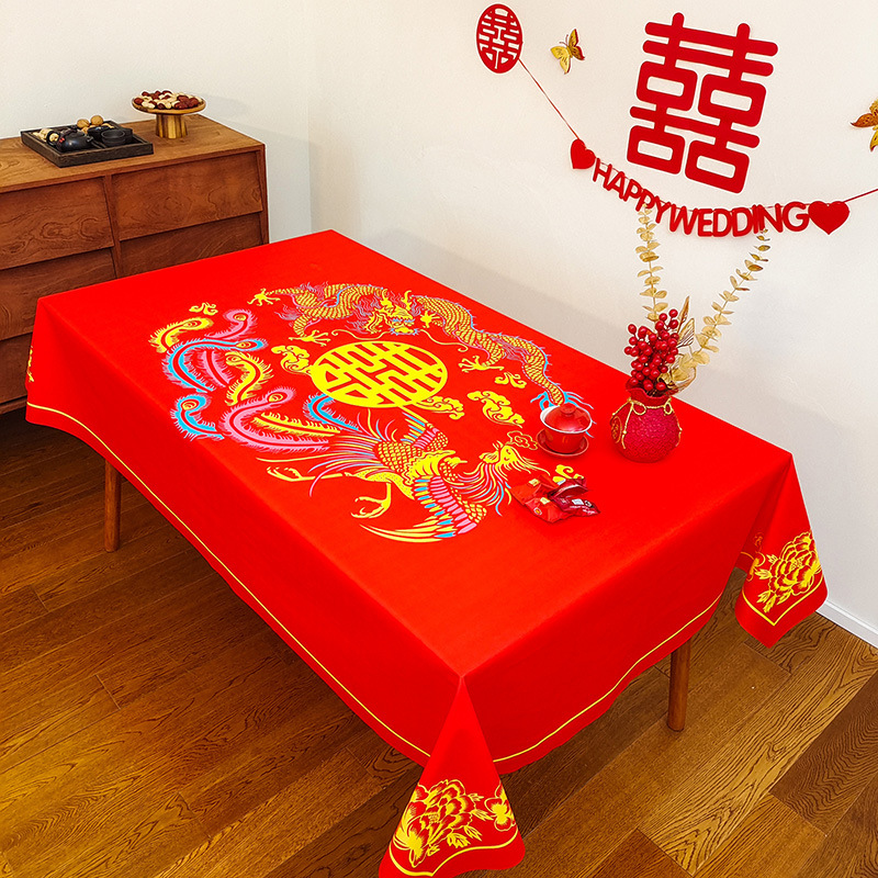 Picture of Wedding Tablecloth Red Festive Wedding Decoration Wedding Banquet Set Table Coffee Table Dining Tablecloth