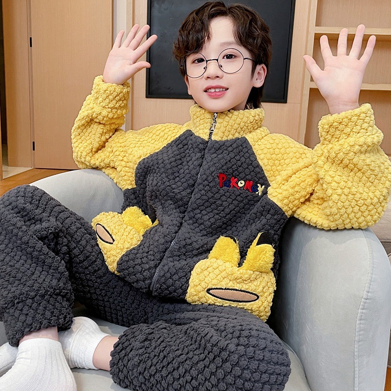 Picture of Boys' pajamas 2023 new autumn coral fleece fleece-lined children's flannel winter boys' middle and big children's homewear