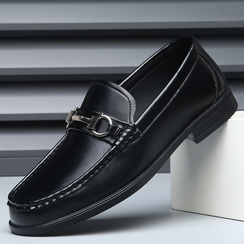 Men's Spring Breathable Slip-On Casual Leather Shoes Non-Slip Business Slip-On Formal Leather Shoes Men's Versatile Beanie Shoes