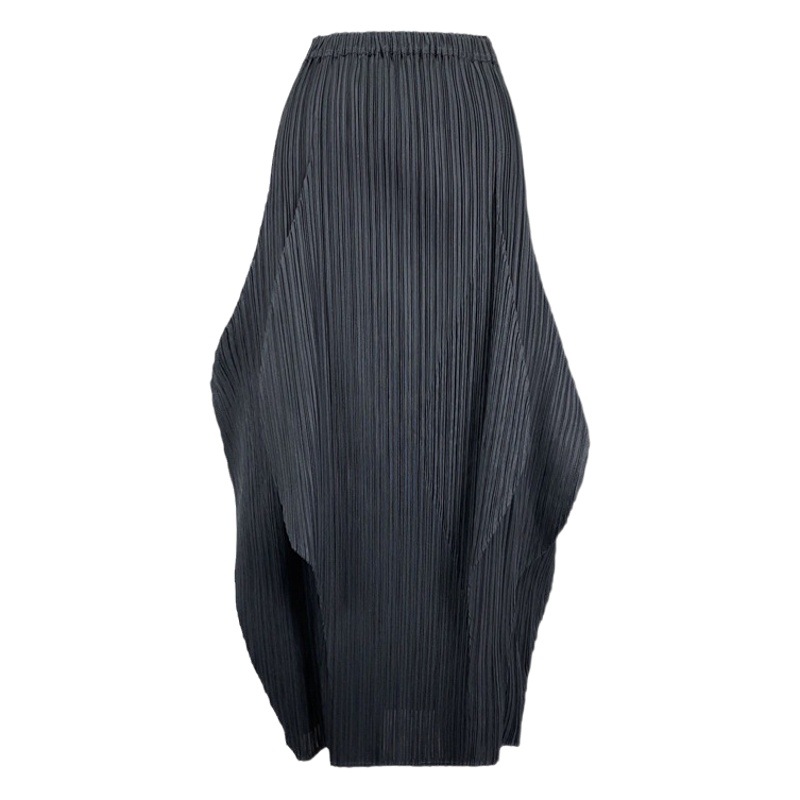 2025 New Summer Korean Style Casual Black Pleated Skirt Mid-Length High Waist Hip Flower Bud Skirt for Women