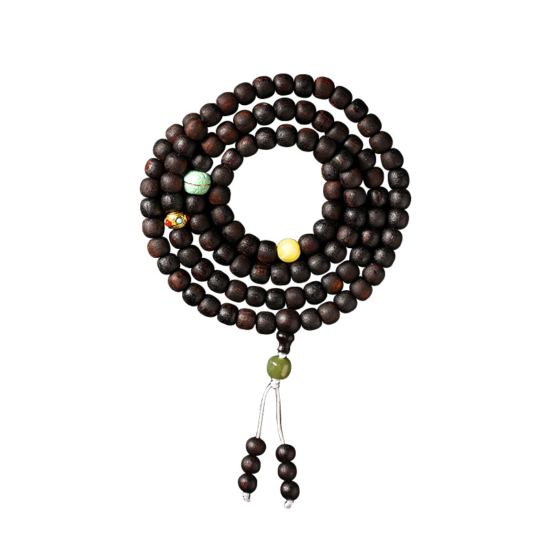 Picture of Qi Nan Xiangzhen multi-circle rosary hand-held natural Hetian jade wooden vintage bracelet ancient style bracelet wholesale