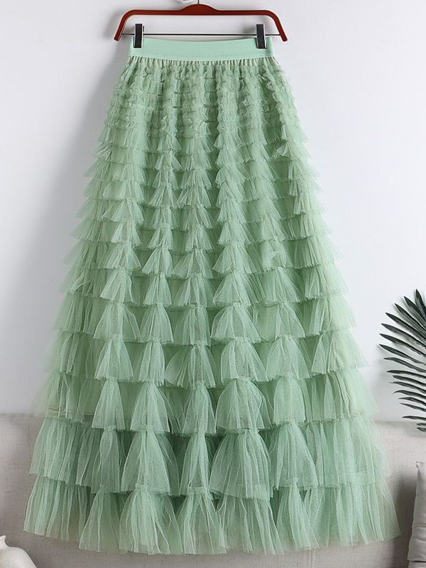 Cross-border Mesh Ruffled Elegant Skirt Women's 2025 Spring and Summer New Style Celebrity Long Skirt Slimming Cake Skirt