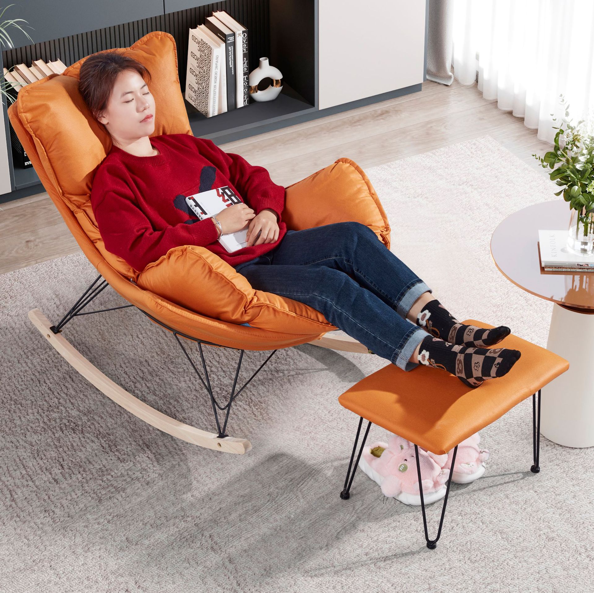 Picture of Leisure Rocking Chair Lazy Sofa Chair Balcony Nap Lobster Chair Technology Cloth Living Room Recliner Single Rocking Chair Home