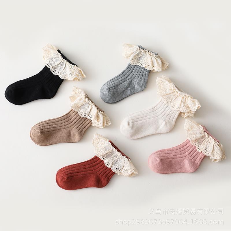 Picture of Baby Children's Socks Spring and Autumn Cotton Anti-slip Mid-tube Socks Autumn and Winter Princess Lace Mid-tube Socks