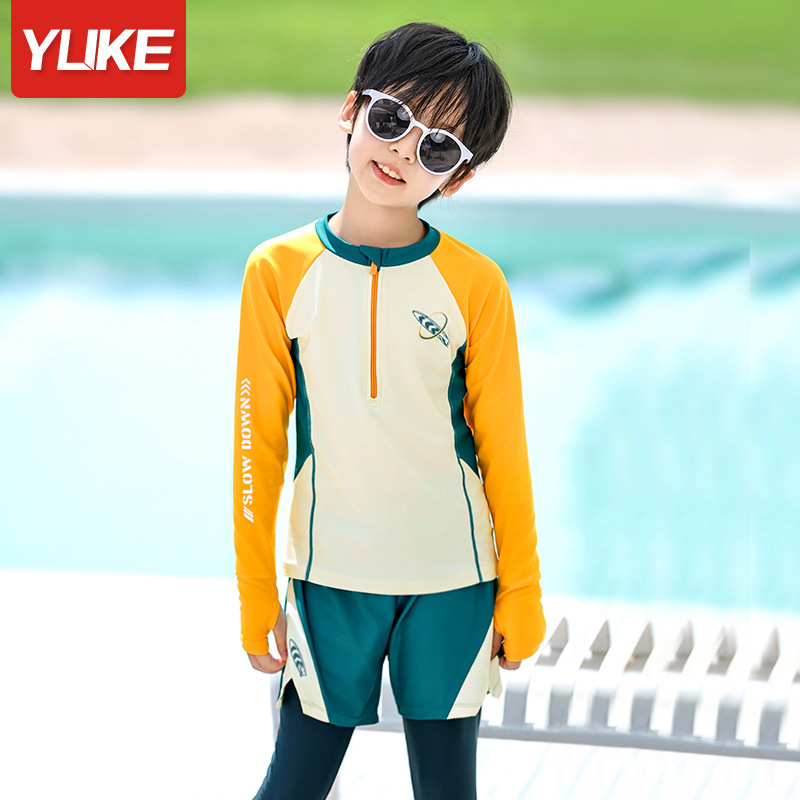 Picture of Children's Swimwear Boys Summer Long Sleeve Trousers Split Sun Protection Boys Middle and Big Children Students Hot Spring Swimming Equipment