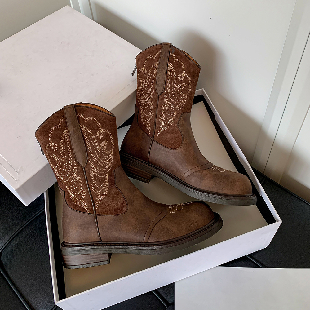 Picture of Travel Must Wear Embroidered Boots Women's Vintage Martin Boots Brown High Boots Long Boots Western Cowboy Boots Women's Boots