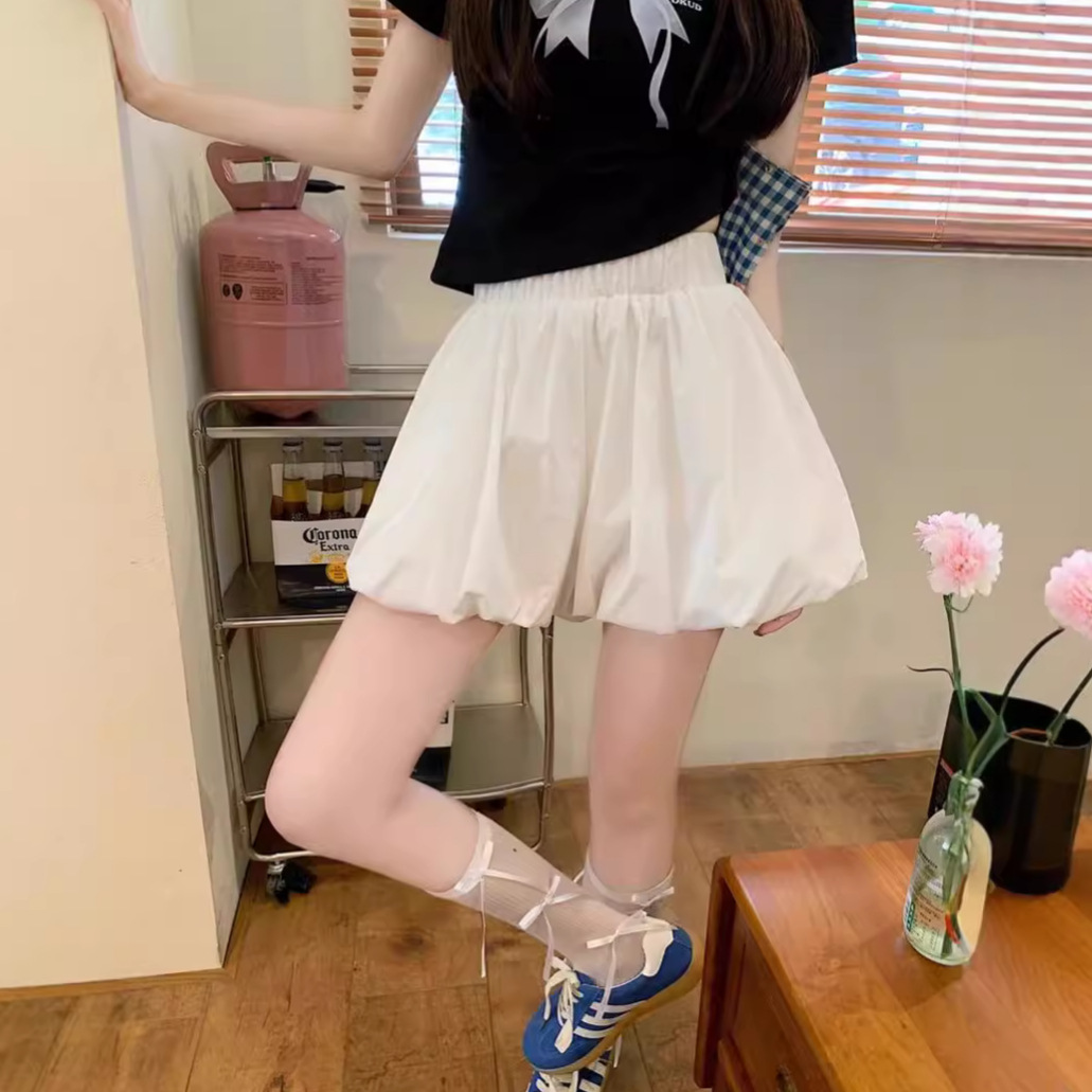 Design Sense Flower Bud Skirt Pants All-match Casual Pants Women's Summer Sweet Style Shorts Loose Waist Wide Leg Pants White Pants