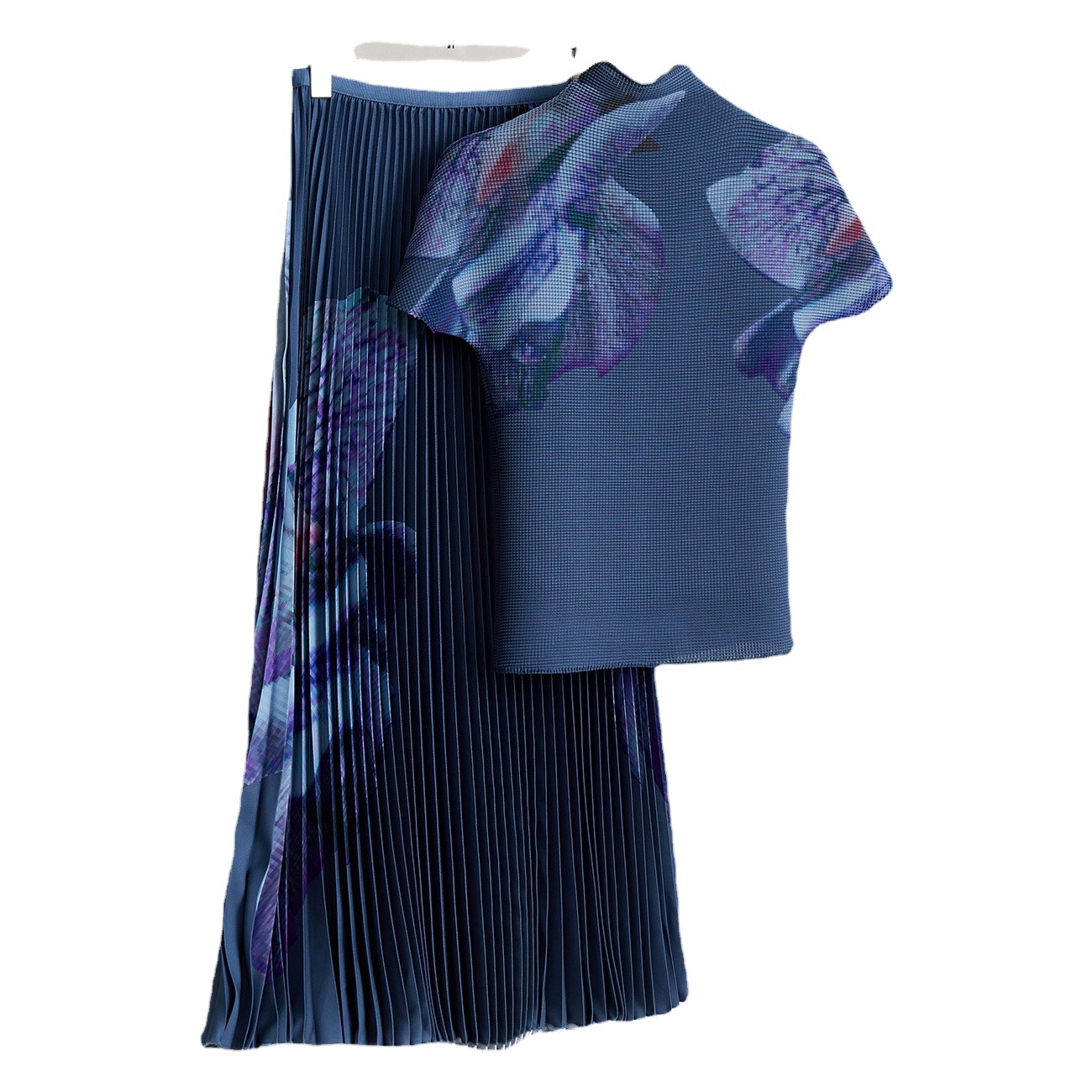 Western Classy Skirt Suit Women's Miyake Me Series Floral Pleated Top Pleated Skirt Long Two-Piece Set