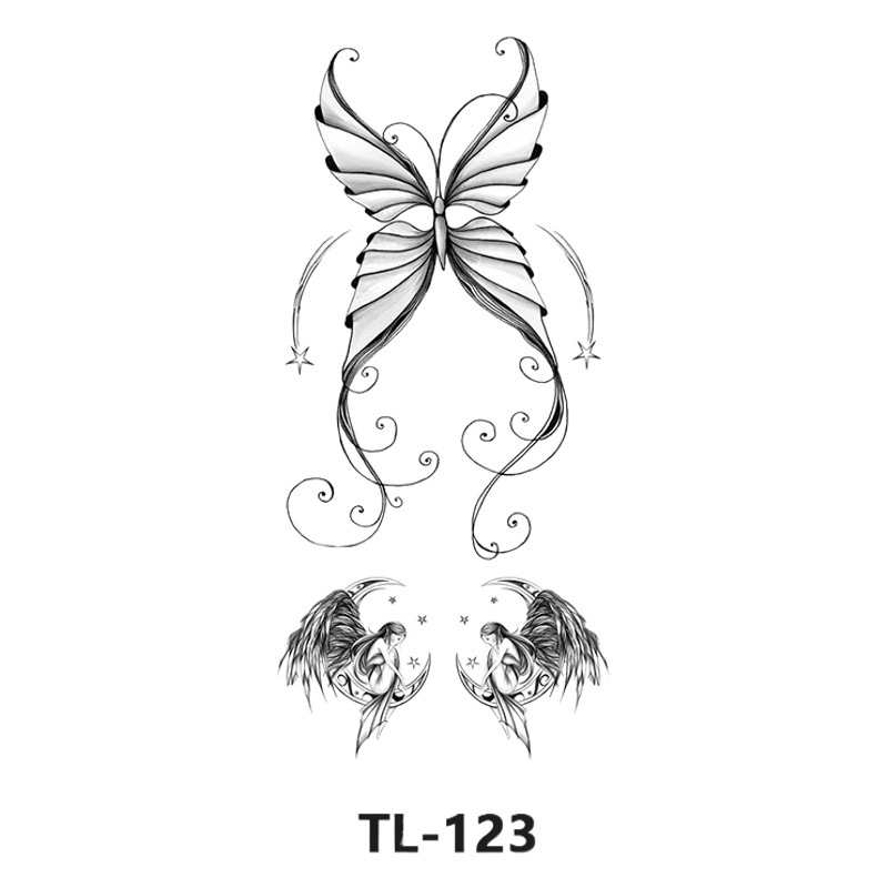 Spot Wholesale Small Fresh Tattoo Stickers Durable Korean Harajuku Tattoo Blue and White Flower Cartoon Letters Sexy Tattoo Stickers