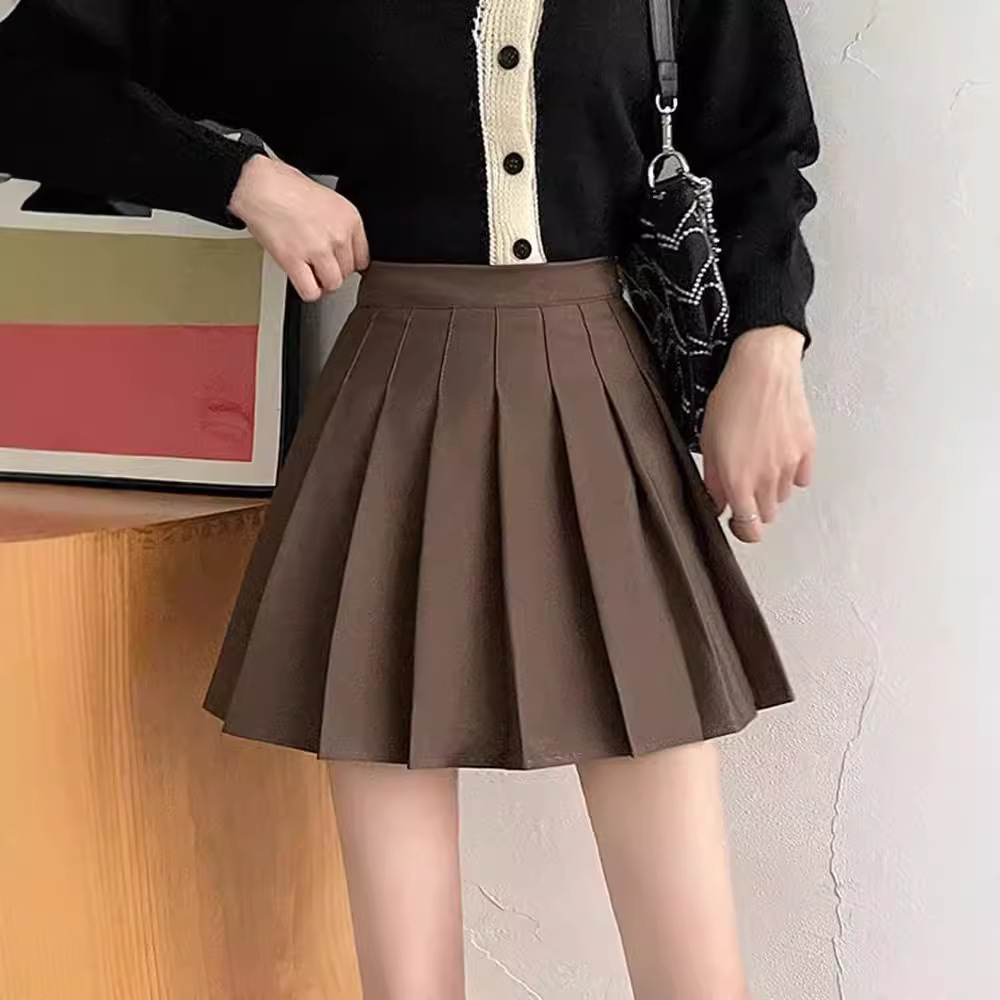 High Waist Black Pleated Skirt Women's Summer 2024 New Design Sweet Cool Style Slimming Skirt A- Line Short Skirt