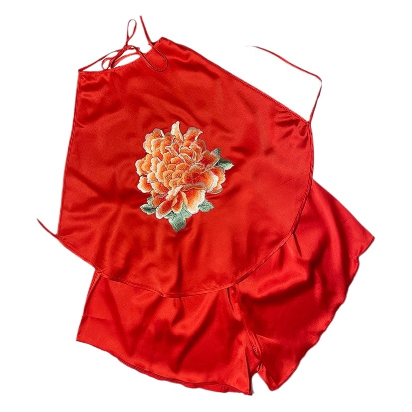 Red Embroidered Bellyband Suzhou Embroidered Bellyband Chinese Style Underwear Women's Home Clothes Pajamas suit Antique Style Inner Sling