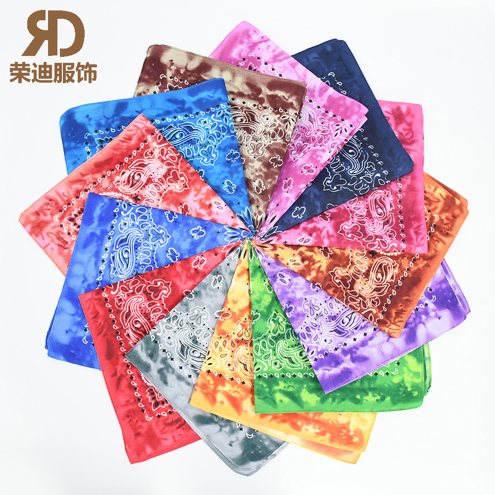 Picture of 54 * 54CM polyester tie-dyed cashew flower square scarf wholesale ameikaji bandana outdoor hip hop street dance headscarf