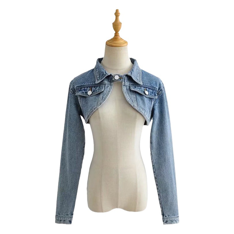 American Style Hot Girl Style Super Short Denim Jacket Women's High Waist Shawl Design Sense Niche Retro Motorcycle All-match