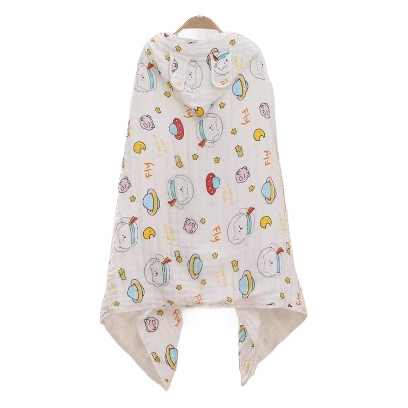 Infant Six-Layer Pure Cotton Gauze Hooded Bath Towel Cloak Baby Blanket Soft Breathable Absorbent Bath Wrap
