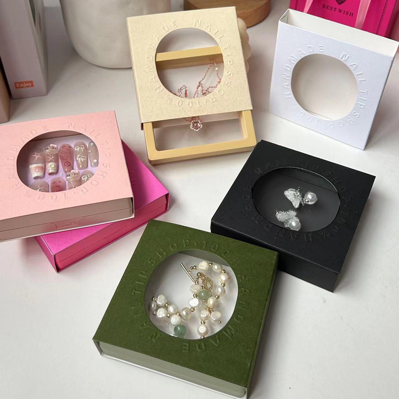 Bracelet Cultural and Creative Display Box Refrigerator Magnet Pull-Out Box Paper Cover Custom Logo Manicure Packaging Box Cut Out Shell Envelope
