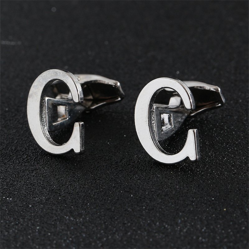 Picture of Cross-Border Specially Designed for Silver 26 English Letters Glossy Men's Cufflinks Manufacturer Wholesale Personalized French Shirt Cufflinks