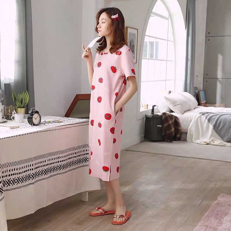 Picture of Pajamas for Women, Summer Korean Style, Women's Summer Nightgown, Short-Sleeved Women's Summer Home Wear Set, Student Plus Size Milk Silk