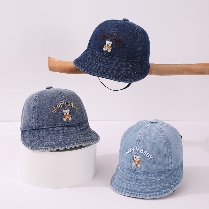 Children's fisherman hat large brim spring and autumn summer Denim sun protection baby cap boys and girls baby sun hat cute tide