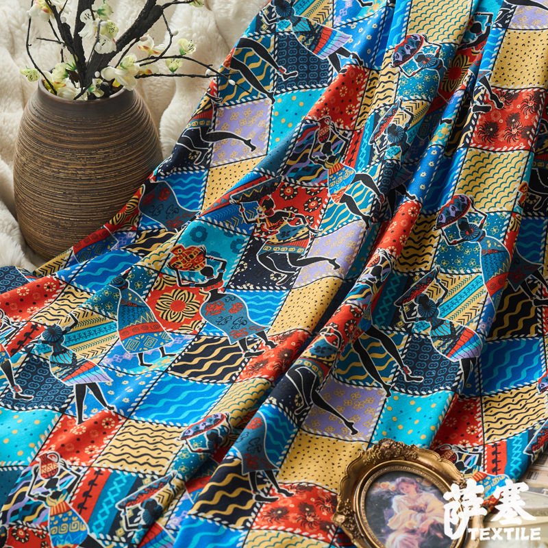 Picture of Hemp Cotton Digital Printing Fabric Ethnic Style Retro Style Bohemian Fabric Hotel Pillow Bar Tablecloth