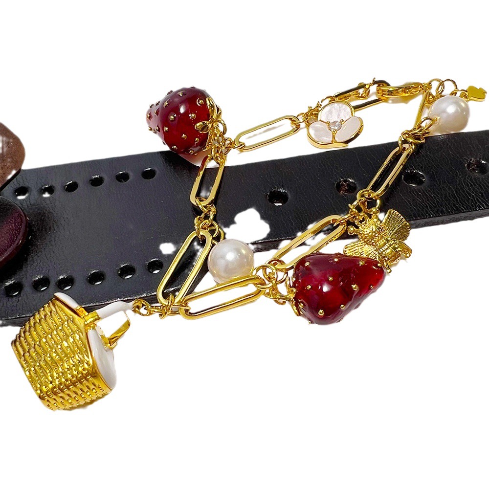 KS new strawberry bracelet niche ins copper gold-plated texture fruit high-definition marking dopamine necklace ear studs