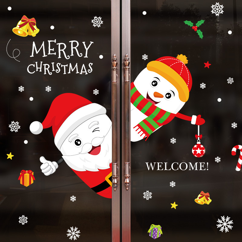 Picture of Wall Stickers Manufacturer Wholesale Christmas New Santa Claus Snowman Door Stickers Removable Decorative Christmas Wall Stickers Xh6253