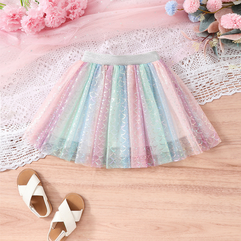 Fashionable Children's Clothing Girls Colorful Mermaid Dress up Skirt Summer Short Skirt Fluffy Little Girl Fish Scale Princess Skirt