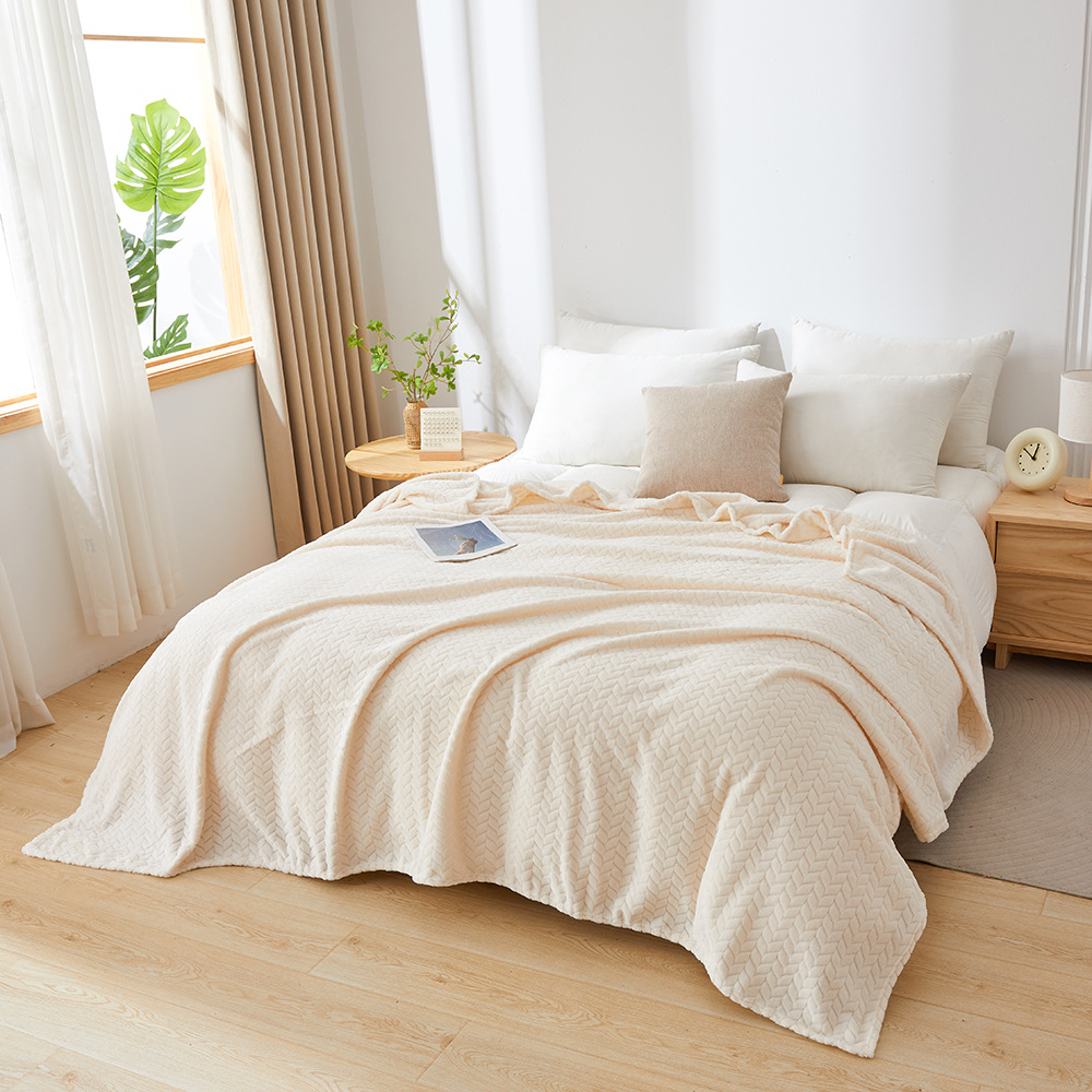 Picture of Barley Ear Cross-border in stock Solid Color Jacquard Blanket Coral Fleece Flannel Blanket Thickened Blanket Gift Blanket Foreign Trade