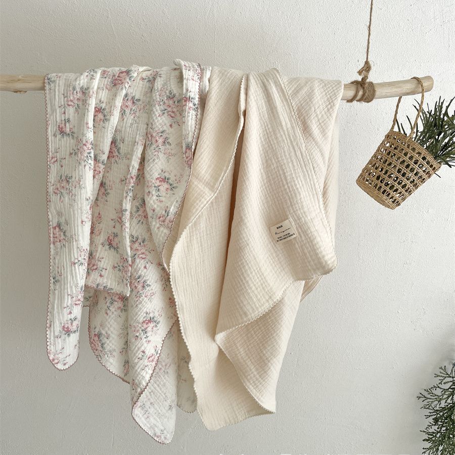 ins floral Korean style double-layer cotton yarn cotton baby blanket quilt towel bath towel soft glutinous cotton blanket