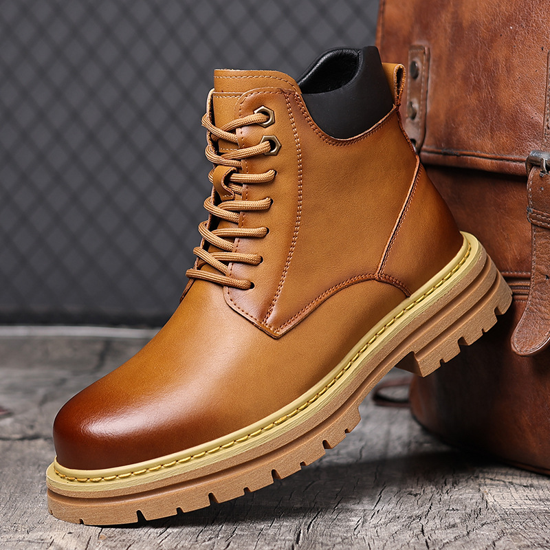 Martin boots men's autumn mid-help boots casual British style thick-soled retro tooling rhubarb boots a generation of hair