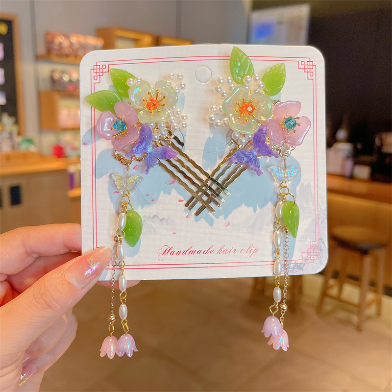 Picture of Antique Hanfu Hairpin Girls' Hair Hairpin Children's Ancient Headwear Chinese Style Step-by-step Tassel Hair Hairpin Hair Accessories