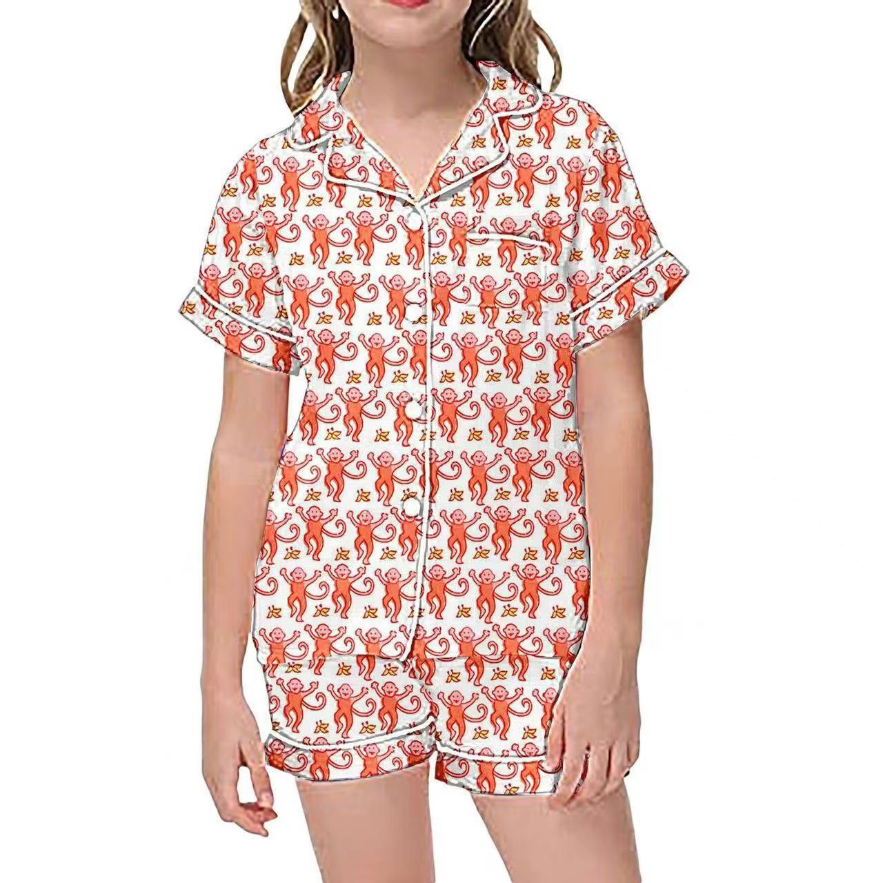 2024 Hot Selling Explosions Summer Monkey Print suit Temperament Family and Child Residence Clothes Children's Pajamas suit