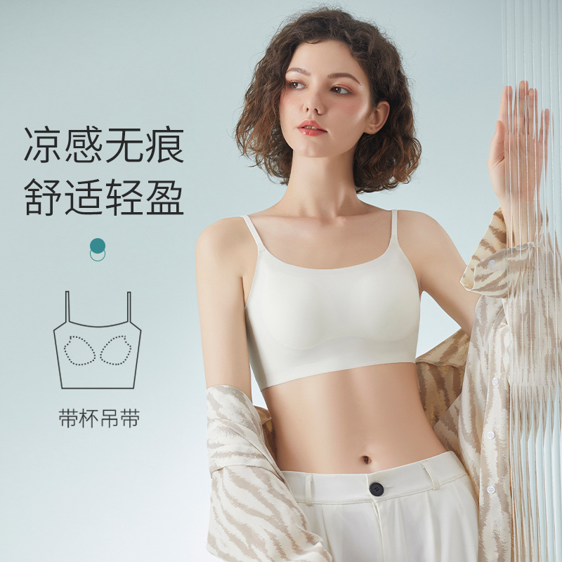 Picture of Japanese Style Underwear Women's Summer Ice Silk Traceless Strapless Strapless One-piece Inner Strap Chest Pad U-shaped Backless Thin Bra