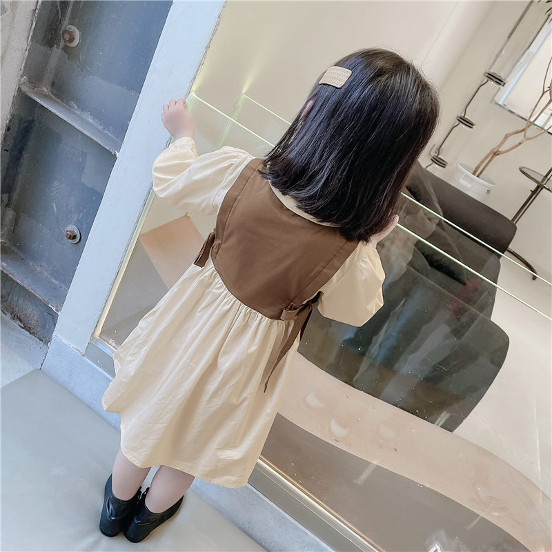 Picture of Korean version 2022 spring and autumn new girls' temperament pearl bow tie white shirt children's fashionable vest dress tide