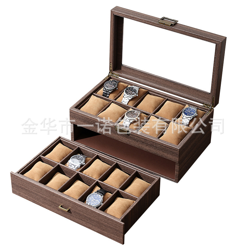 Picture of Retro Edition in stock Wood Grain PU Double Layer 20 Watch Jewelry Storage Box High-end 20 Watch Collection Leather Box
