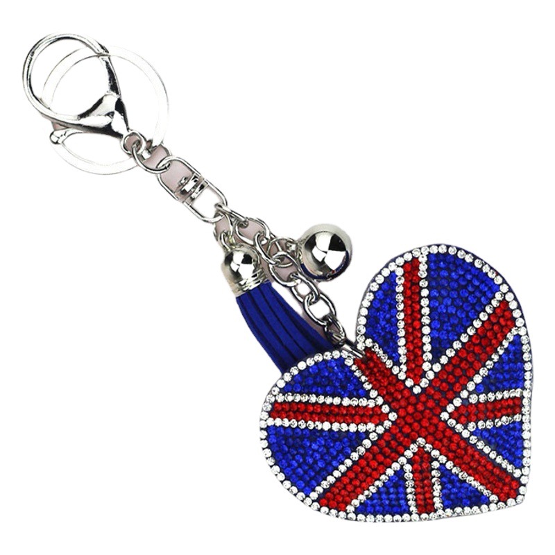 New Cross-border Explosions Korean Velvet Diamond Flag Peach Heart Bag Pendant Fashion Tassel Keychain Love Ornaments