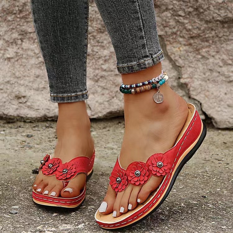 2024 Slippers Thick Bottom Flip-Flops Beach Flip-Flops Women's Sandals Slippers Women's Three Flowers Summer New