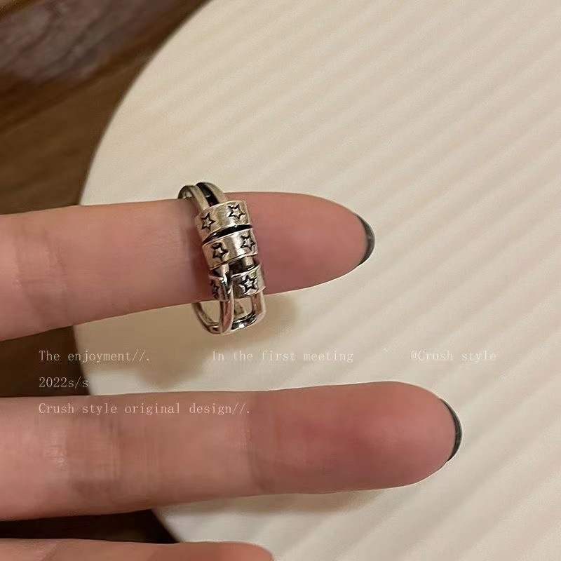 Picture of Dark series ~ five-pointed star metal open ring female niche design hip hop cold wind index finger ring couple ring