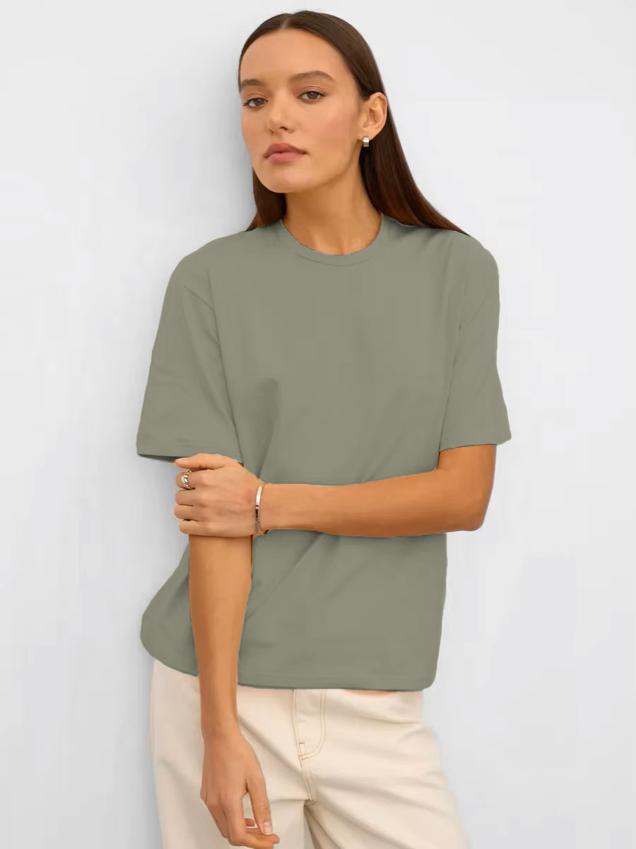 Picture of Cross-Border Short-Sleeved T-Shirt European and American 2025 Summer New Women's Fashion Casual Home Work Clothing Versatile Round Neck Short-Sleeved T-Shirt