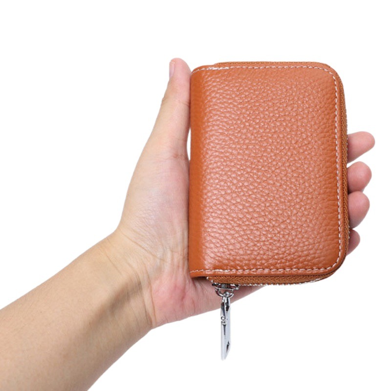 Picture of Zipper card holder unisex first layer cowhide rfid anti-theft brush magnetic leather female card holder
