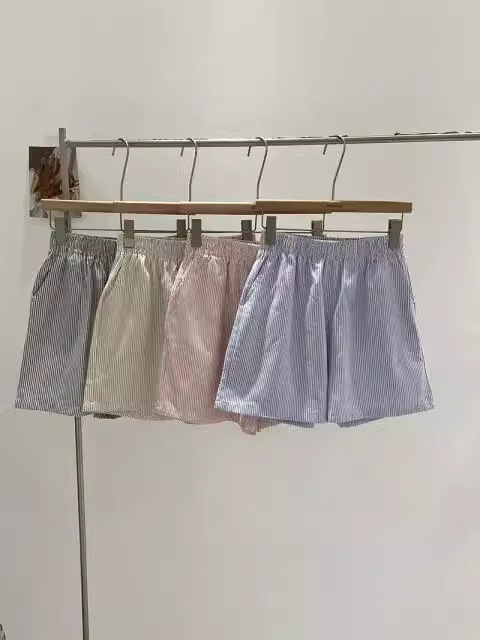 Japanese Style Simple Casual Striped Shorts Women's Summer 2024 New Daily All-match Loose Wide-leg Pants