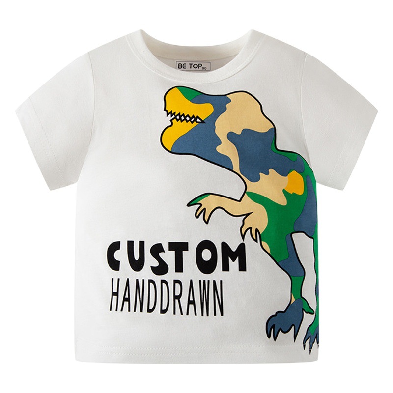 Summer Children's Wear Korean-style Camouflage Dinosaur Cartoon Children's Short-sleeved T-shirt Baby's Top Boys' Children's Round Collar Fashion