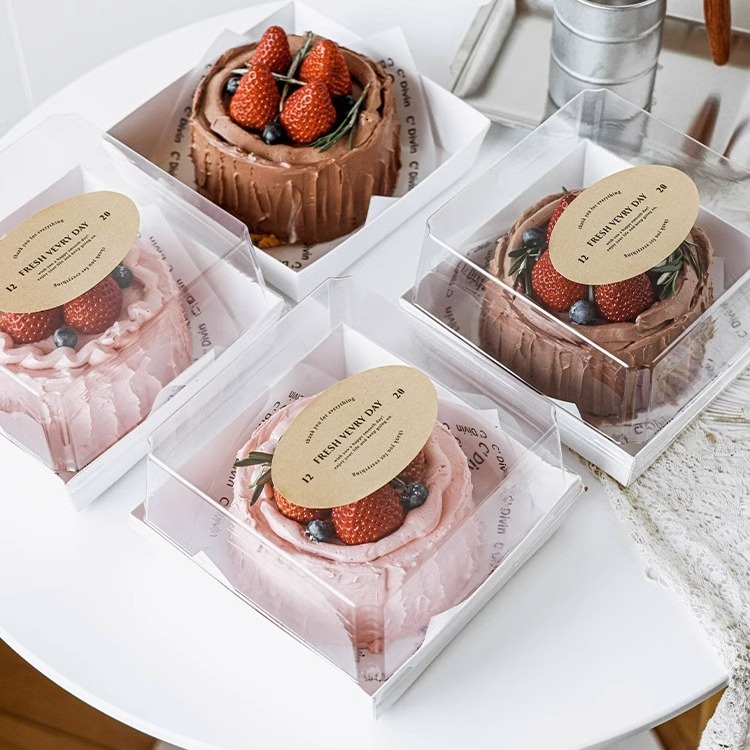4inch 5inch Cake Boxes for Takeaway Packaging 4inch Small Dessert Transparent Mousse Layer Sandwich Packaging Boxes Light Luxury