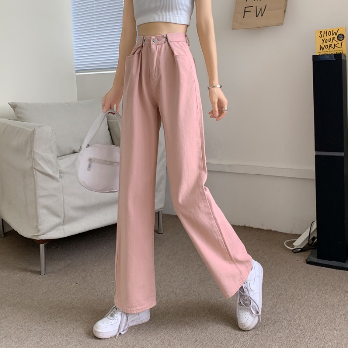 Picture of High Waist White Jeans Women's Autumn 2024 New Loose Wide Leg Pants Pink Straight Pants Ins