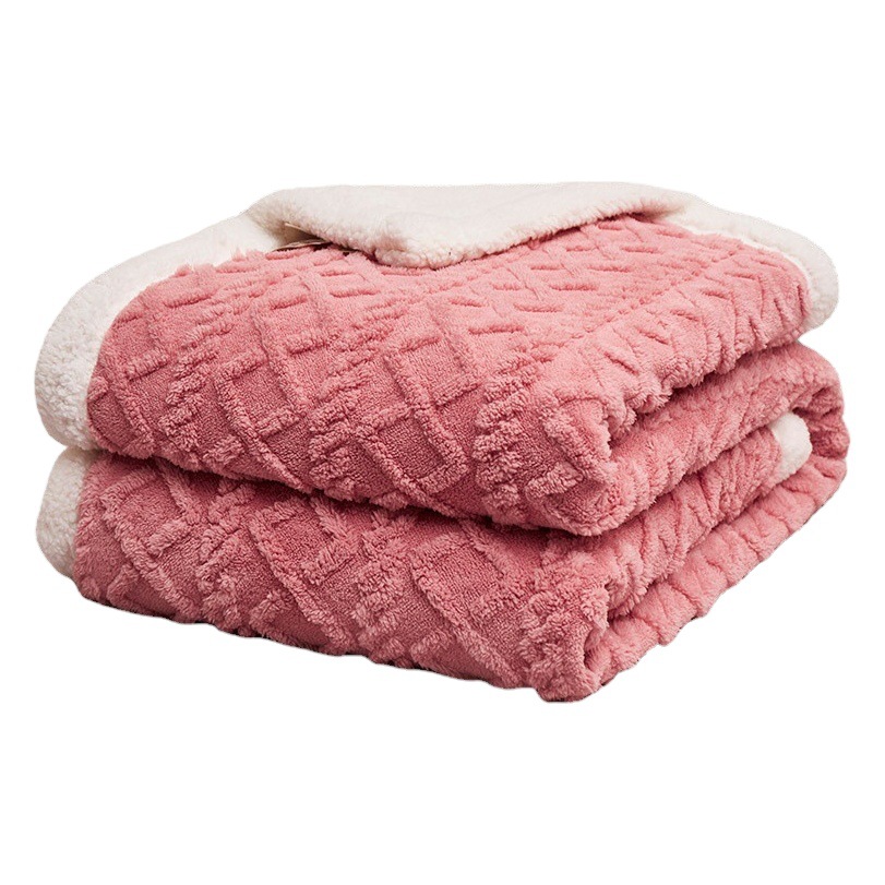 Sean Blanket Industry 2025 Autumn and Winter New Taffeta Blanket Plain Solid Color Jacquard Double Layer Lamb Velvet Small Blanket