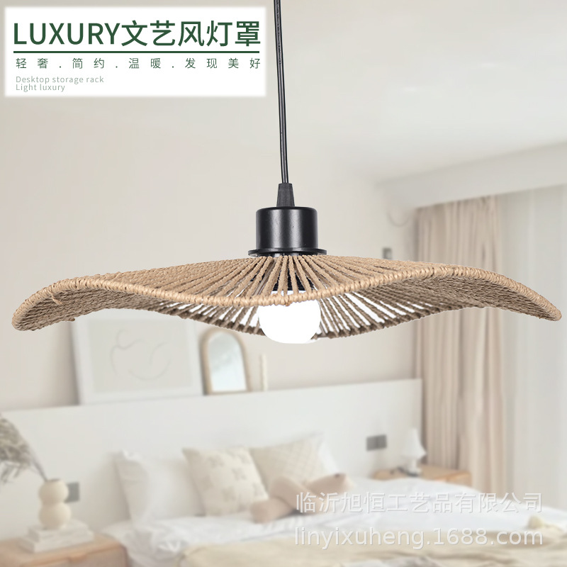 Woven Chandelier Lampshade Restaurant Bar Zen Tea Room Homestay Art Modeling Straw Hat Creative Retro Lamps Decoration