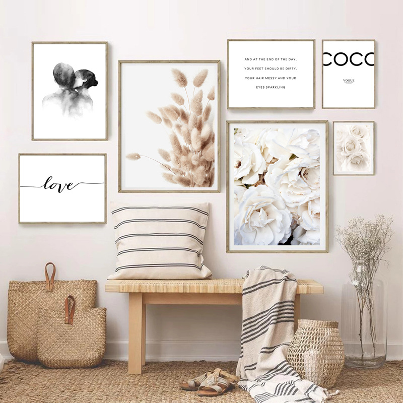Picture of Amazon Fashion Poster Grass Reed Wall Painting Peony Flower Fashion Poster Citation Figure Girl Bedroom Decoration